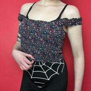Blue notes / Dainty floral crop 🖤💙
